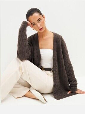 REFORMATION GIUSTA CASHMERE CABLE OVERSIZED CARDIGAN DACHSHUND